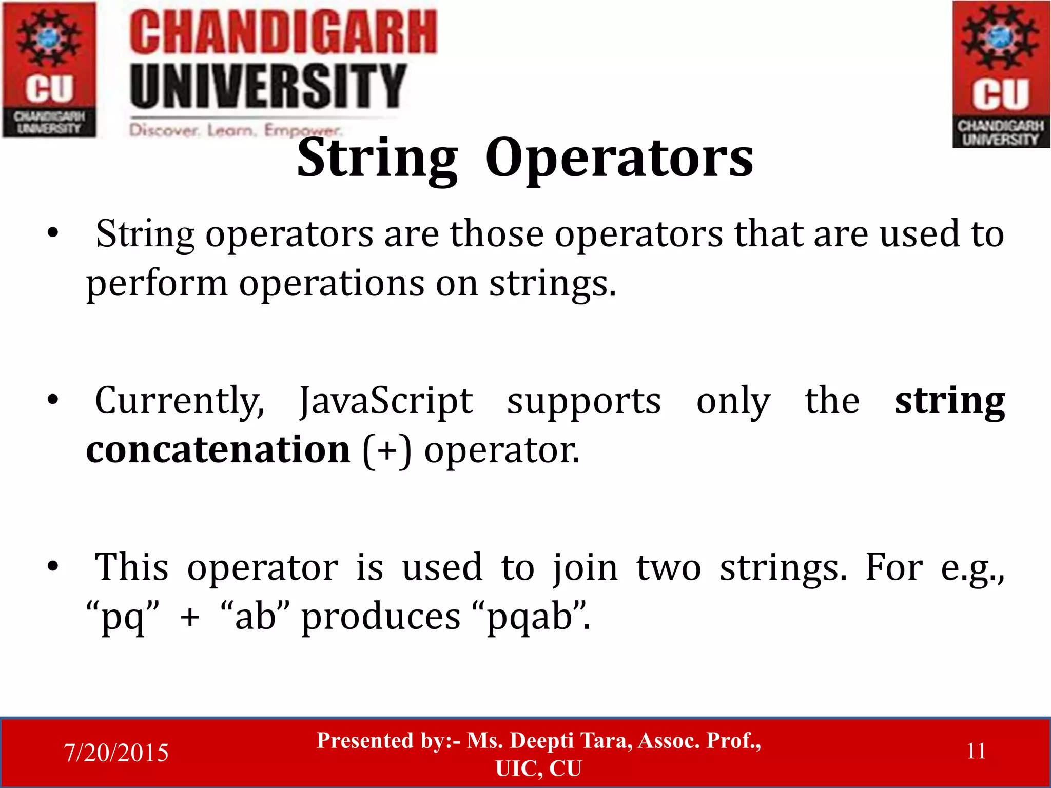 Javascript operators | PPTX