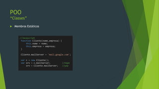 POO
“Classes”
• No .NET, Classes são receitas bem definidas para criação
de objetos
• Containers para dados, código e comportamento
//C#
class Cliente {
string Nome { get; set; }
string Empresa { get; set; }
public Cliente(string nome, string empresa="")
{
Nome = nome;
Empresa = empresa;
}
}
 