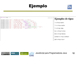 Ejemplo




  JavaScript para Programadores Java   12
 
