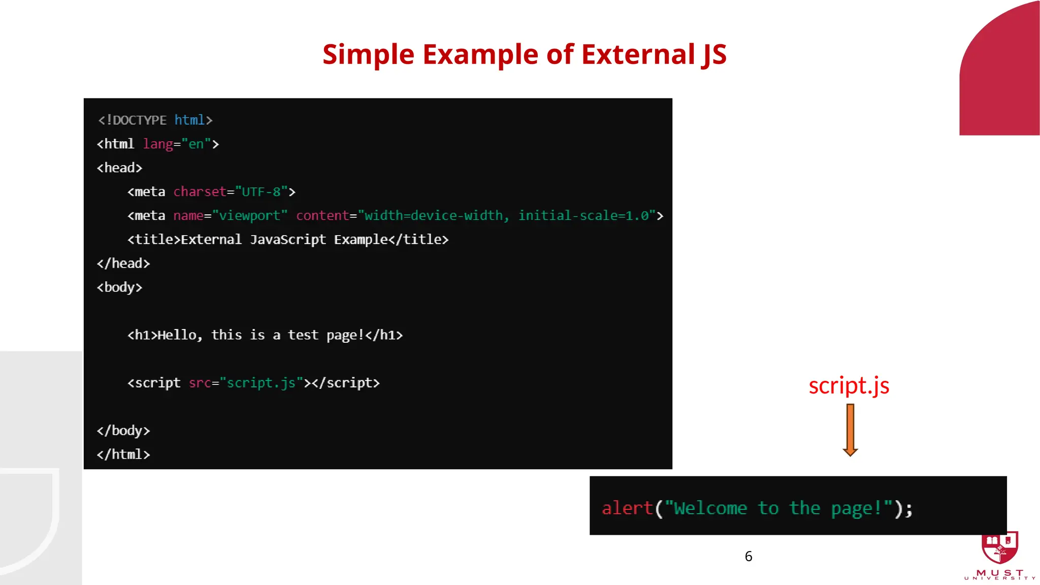 6
Simple Example of External JS
script.js
 