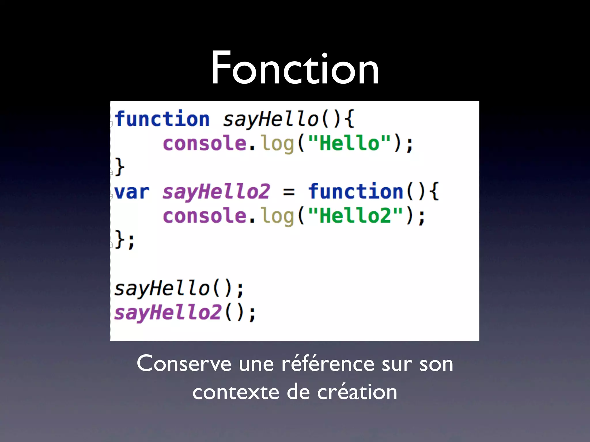 Fonction
Conserve une référence sur son
contexte de création
 