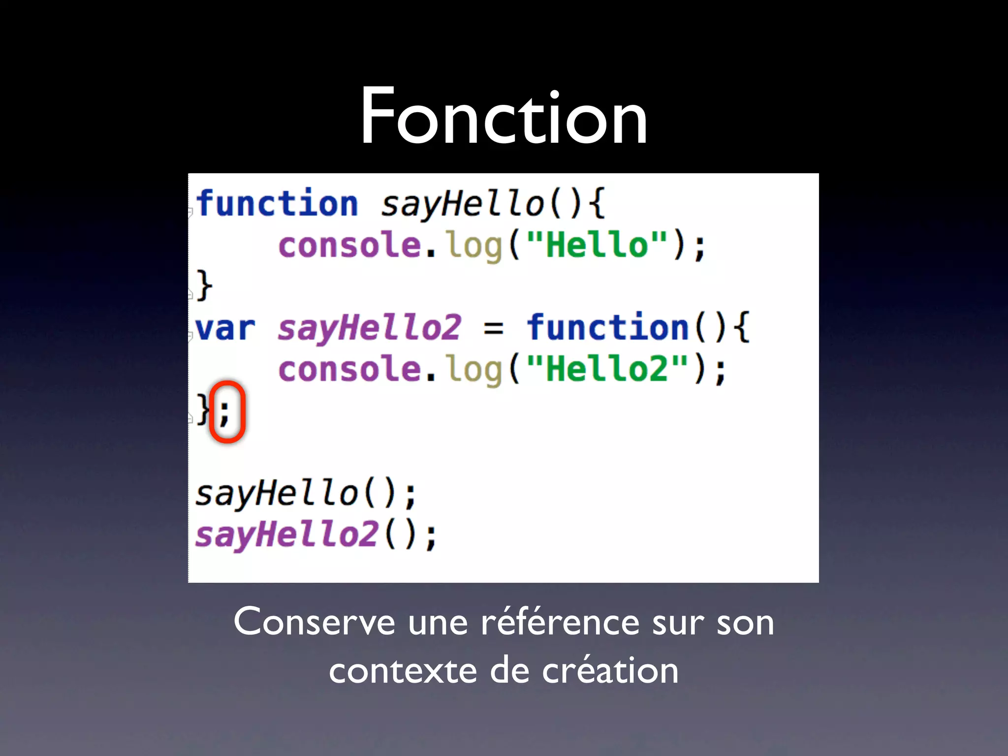 Fonction
Conserve une référence sur son
contexte de création
 