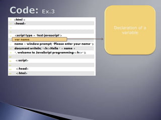 Code: Ex.3Declaration of a variable 