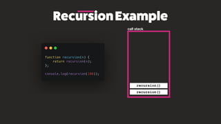 RecursionExample
call stack
recursion()
recursion()
recursion()
recursion()
recursion()
recursion()
 