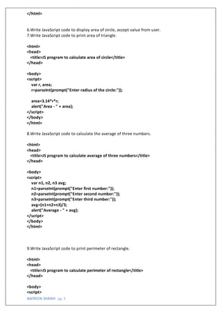 JAVASCRIPT PROGRAM.pdf | Programming Languages | Computing