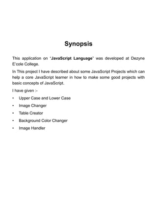 Nilesh Bhagchandani,Project on JAVASCRIPT Programming,Final Year BCA ...