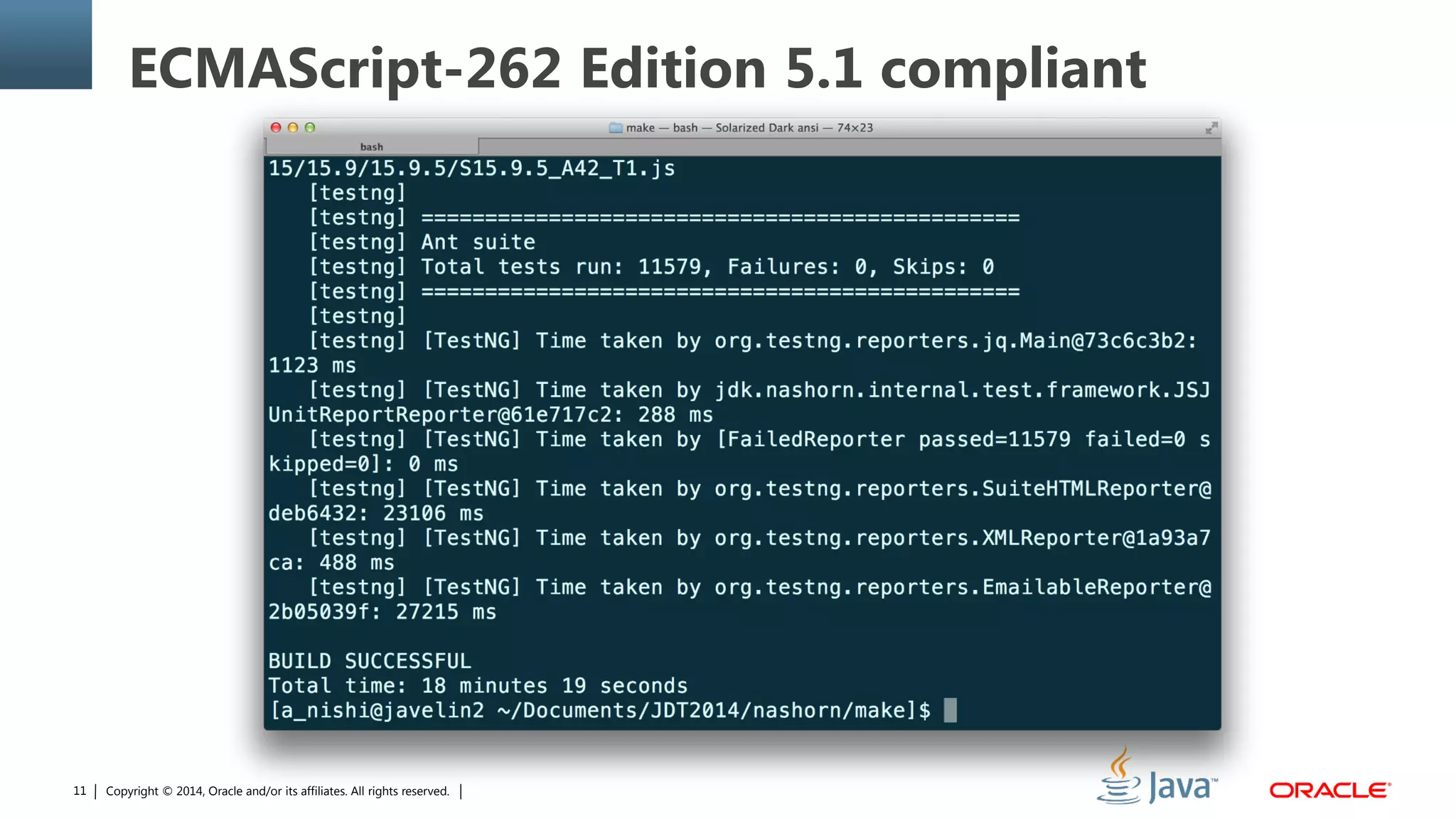 Copyright © 2014, Oracle and/or its affiliates. All rights reserved.11
ECMAScript-262 Edition 5.1 compliant
 