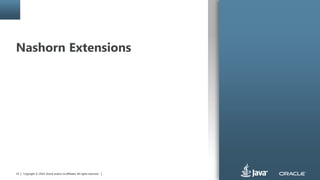 Copyright © 2014, Oracle and/or its affiliates. All rights reserved.19
Nashorn Extensions
 