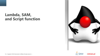 Copyright © 2014, Oracle and/or its affiliates. All rights reserved.31
Lambda, SAM,
and Script function
 
