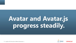 Copyright © 2014, Oracle and/or its affiliates. All rights reserved.57
Avatar and Avatar.js
progress steadily.
 