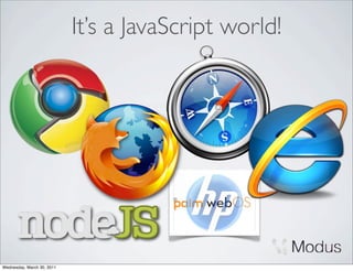 It’s a JavaScript world!




Wednesday, March 30, 2011
 