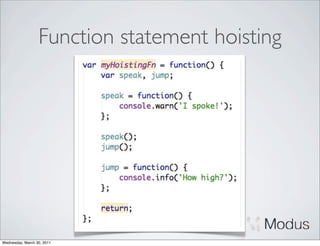 Function statement hoisting




Wednesday, March 30, 2011
 