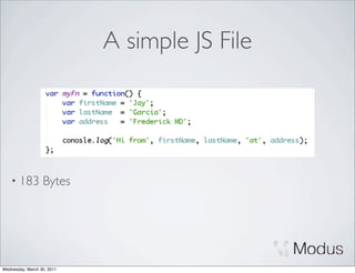 A simple JS File




    • 183         Bytes




Wednesday, March 30, 2011
 