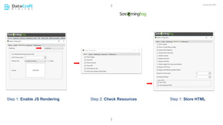 JavaScript SEO
02 CHAPTER HEADING
Step 1: Enable JS Rendering Step 1: Store HTMLStep 2: Check Resources
 