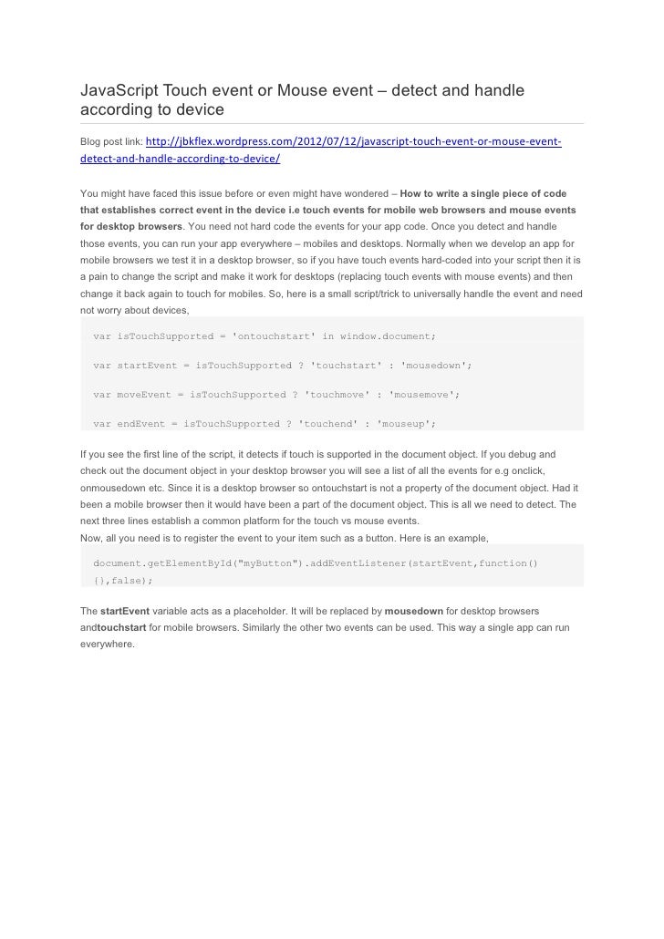 JavaScript Touch event or Mouse event detect and handle according to