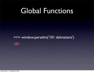 Global Functions


                        >>> window.parseInt('101 dalmatians')
                        101




segunda-f...