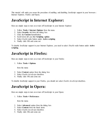 Javascript tutorial | DOCX | Web Design and HTML | Internet