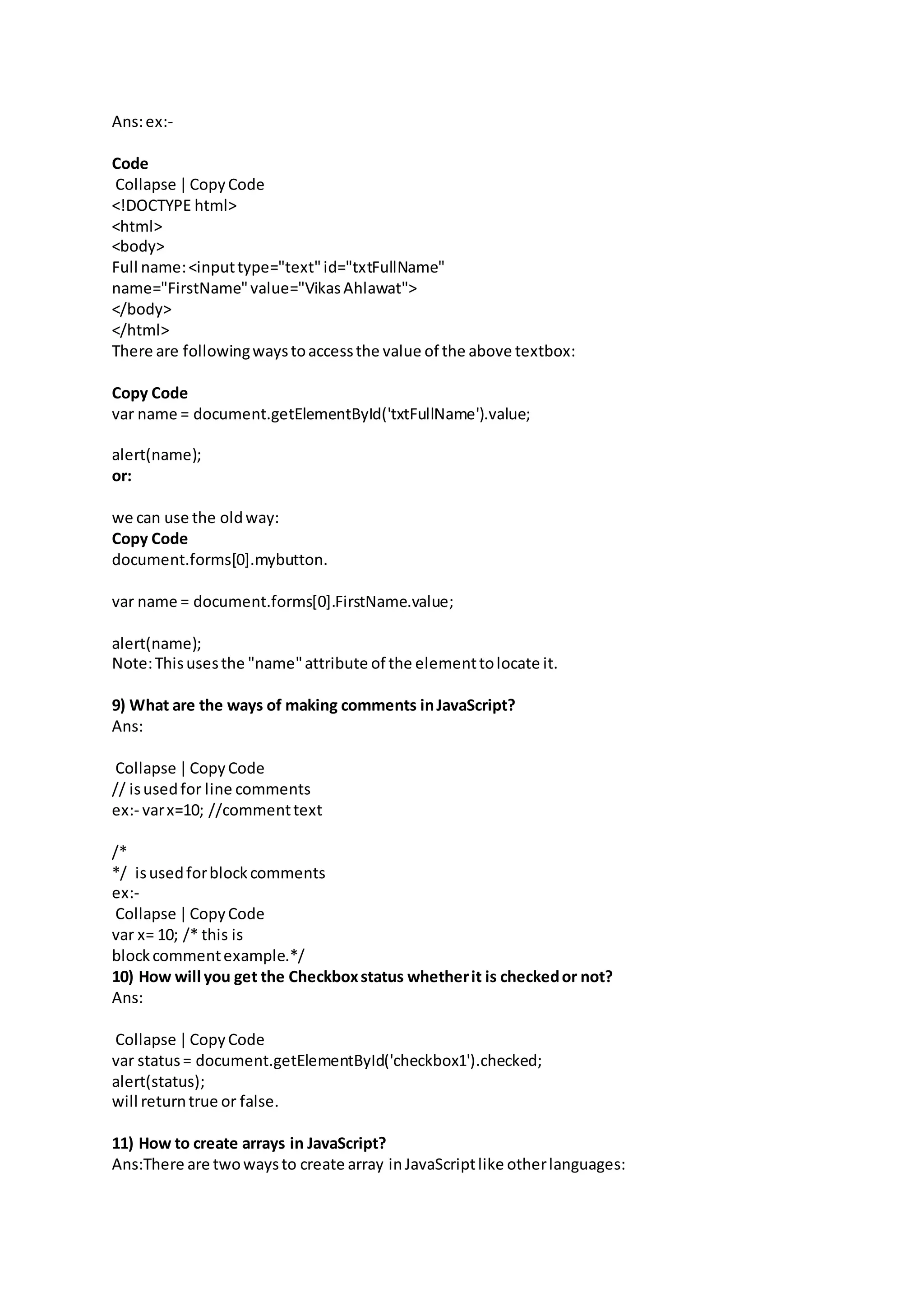 Javascript viva questions | DOCX