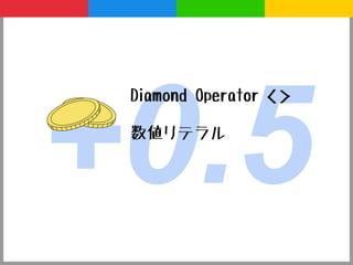 +0.5
 Diamond Operator   <>
 数値リテラル
 