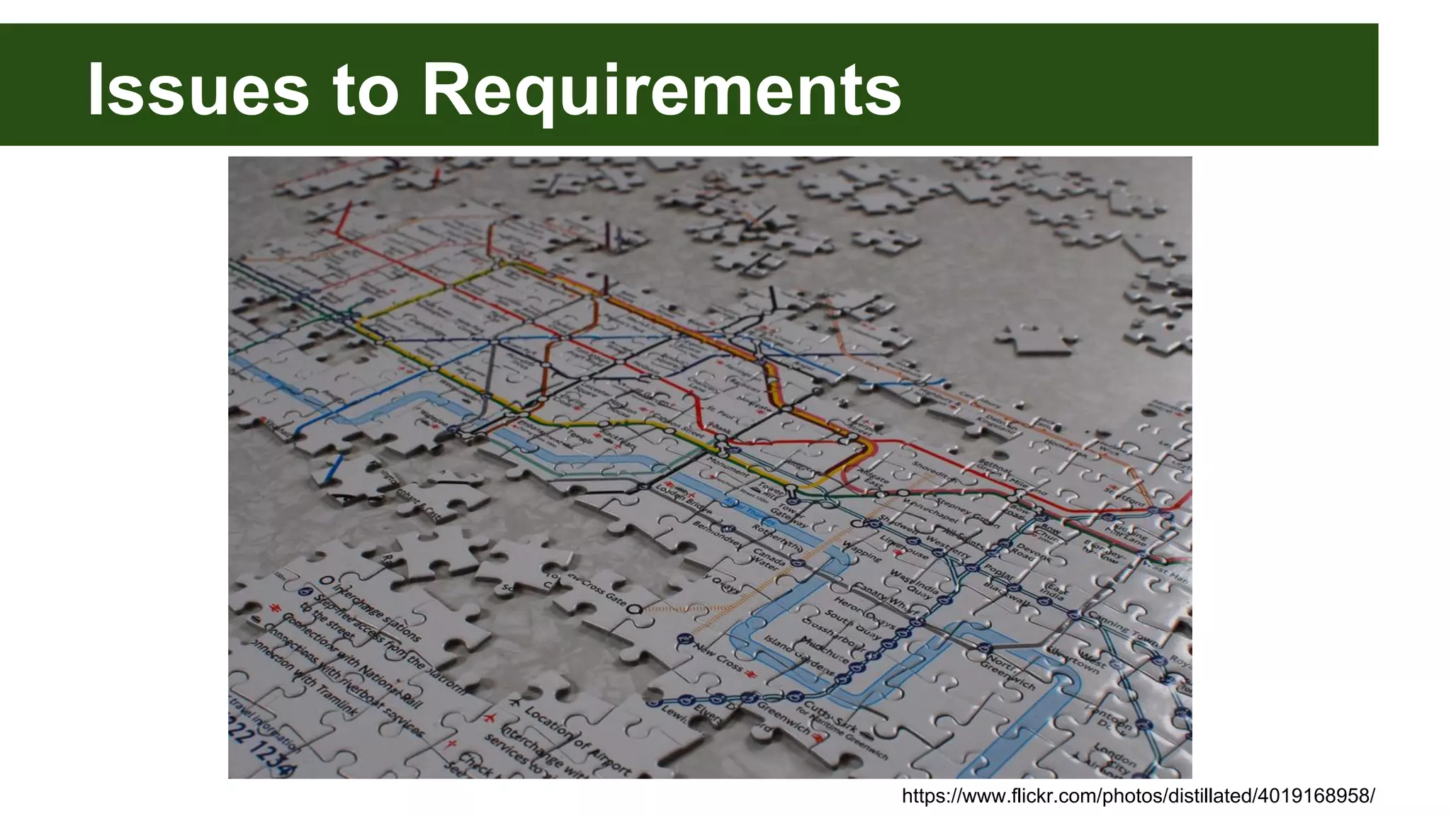 Issues to Requirements https://www.flickr.com/photos/distillated/4019168958/ 