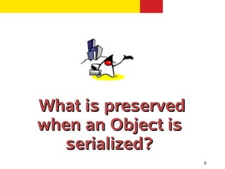 What is preserved
when an Object is
  serialized?
                    8
 