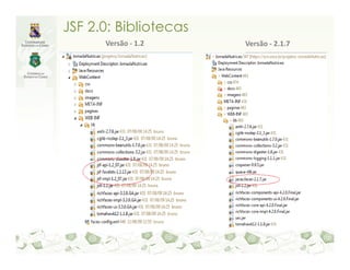 JSF 2.0: Bibliotecas
      Versão - 1.2     Versão - 2.1.7
 