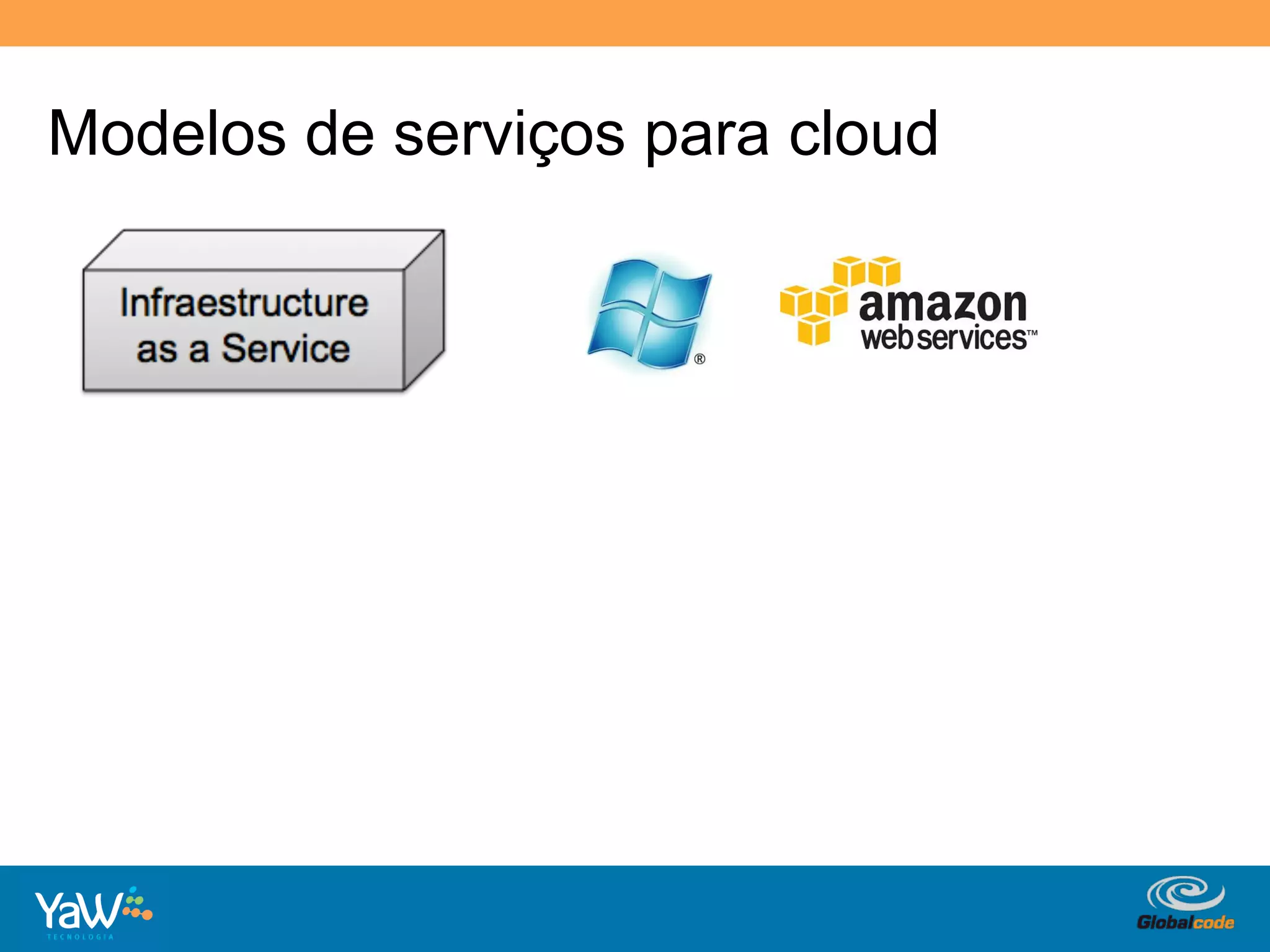 Modelos de serviços para cloud




                           Globalcode	
  –	
  Open4education
 