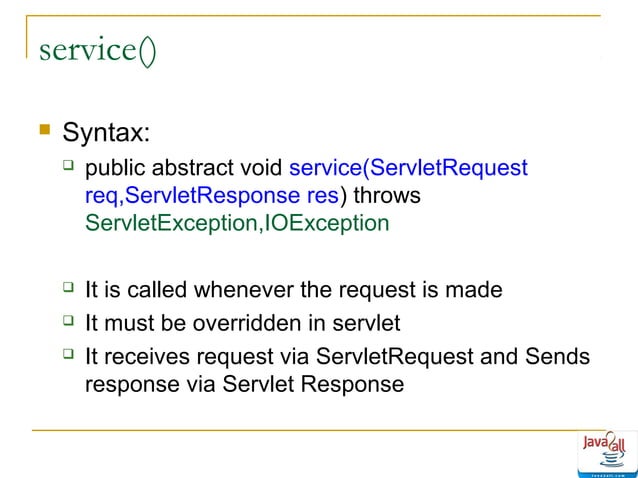 Java servlet life cycle - methods ppt | PPT