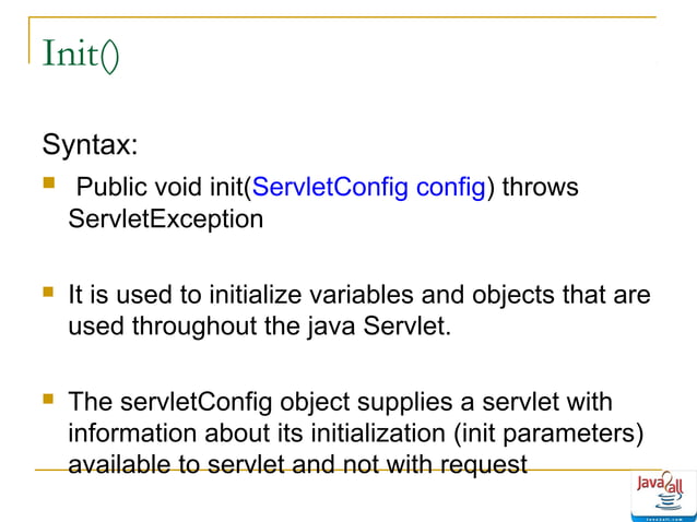 Java servlet life cycle - methods ppt