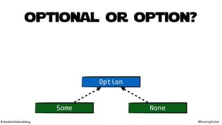 #JavalandJavaslang @koenighotze
optional or option?
Option
Some None
 