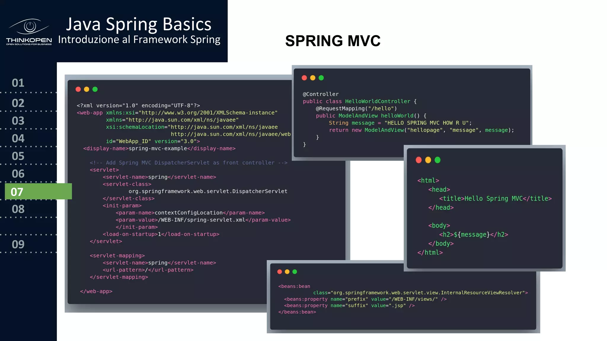 03
04
05
06
07
08
09
0202
01
Java Spring Basics
Introduzione al Framework Spring SPRING MVC
07
 