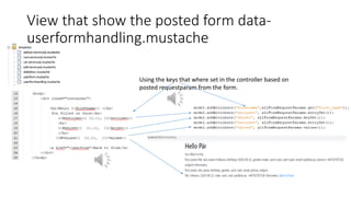 View that show the posted form data-
userformhandling.mustache
Using the keys that where set in the controller based on
posted requestparam from the form.
 