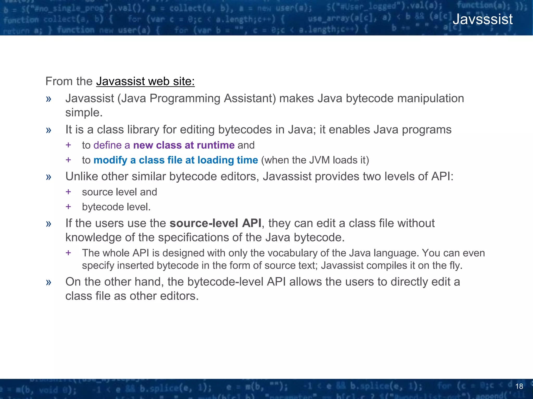 Bytecode manipulation with Javassist for fun and profit | PPT