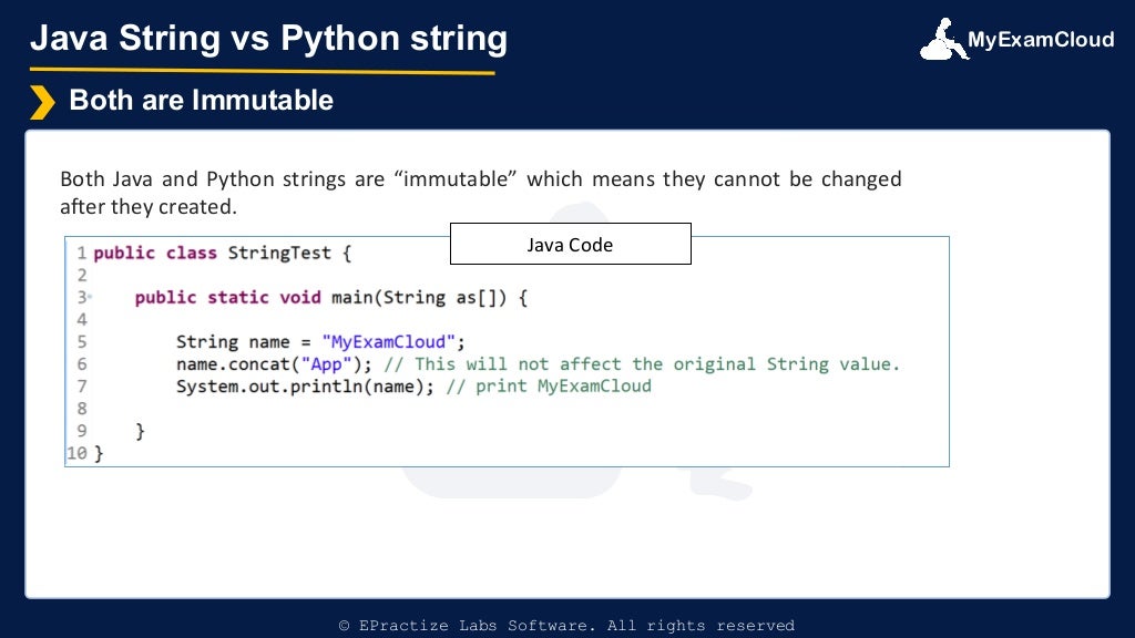 Java String vs Python string - video course by MyExamCloud | PPT