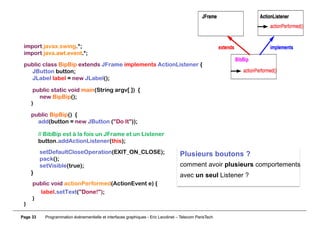 Page 33 Programmation événementielle et interfaces graphiques - Eric Lecolinet – Telecom ParisTech
Plusieurs boutons ?
com...