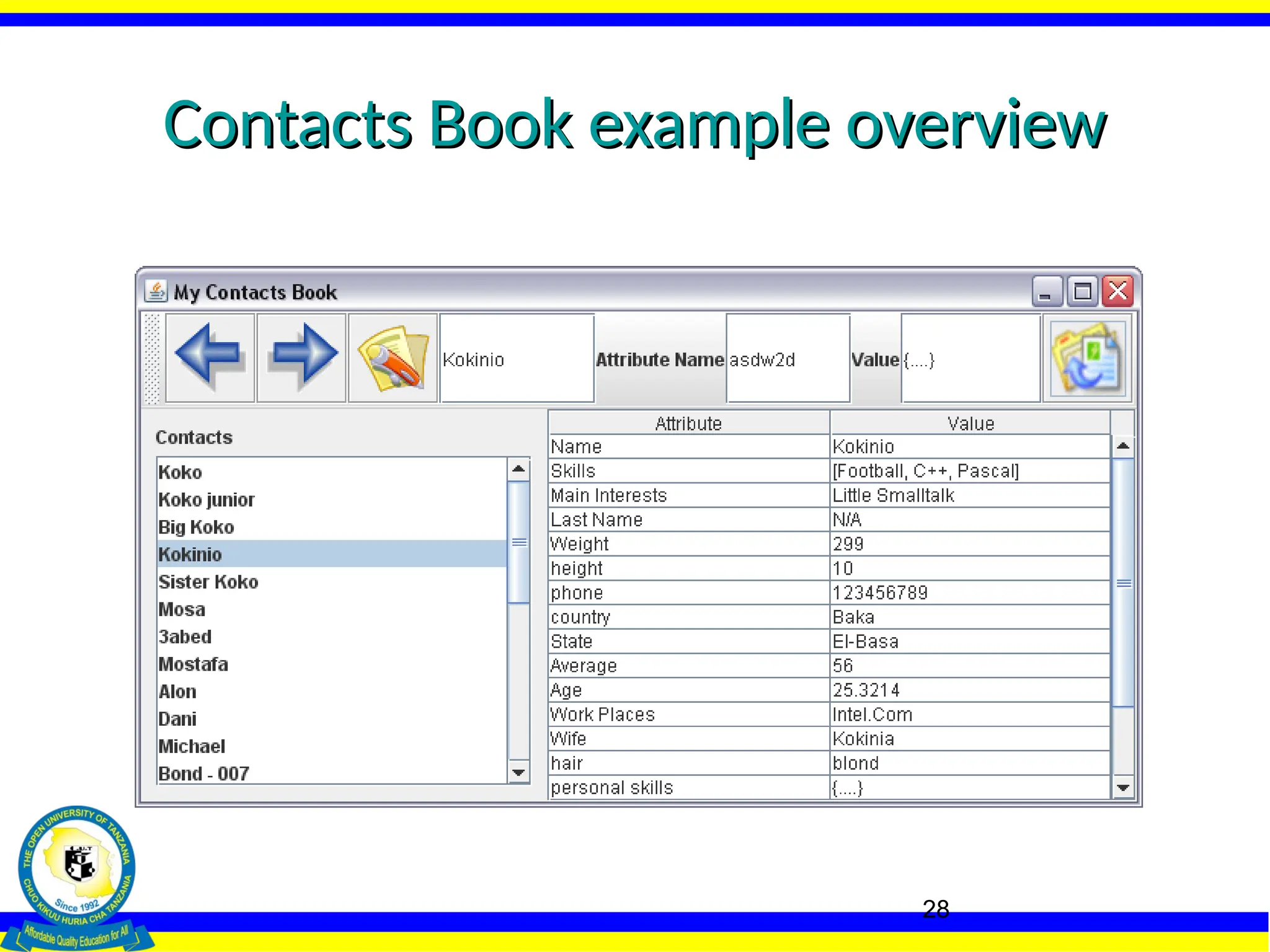 28
Contacts Book example overview
Contacts Book example overview
 