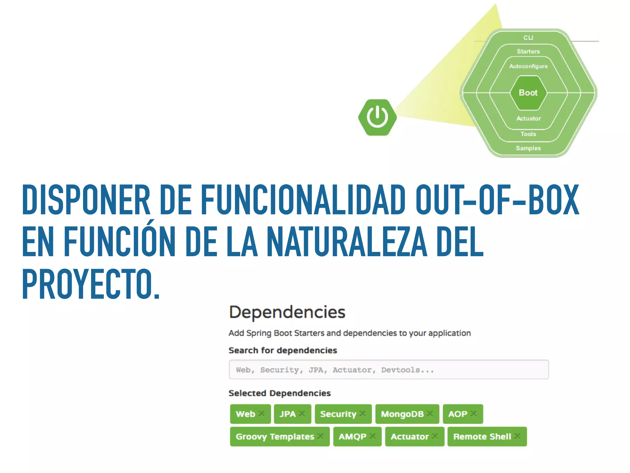 DISPONER DE FUNCIONALIDAD OUT-OF-BOX
EN FUNCIÓN DE LA NATURALEZA DEL
PROYECTO.
 