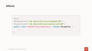 JFRUnit
Copyright © 2021, Oracle and/or its affiliates
21
 