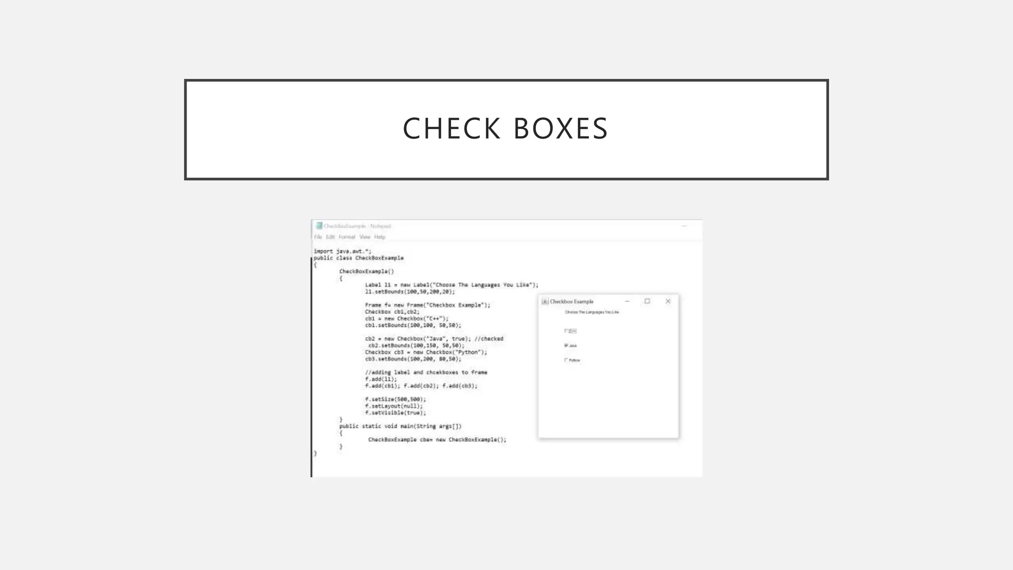 CHECK BOXES 