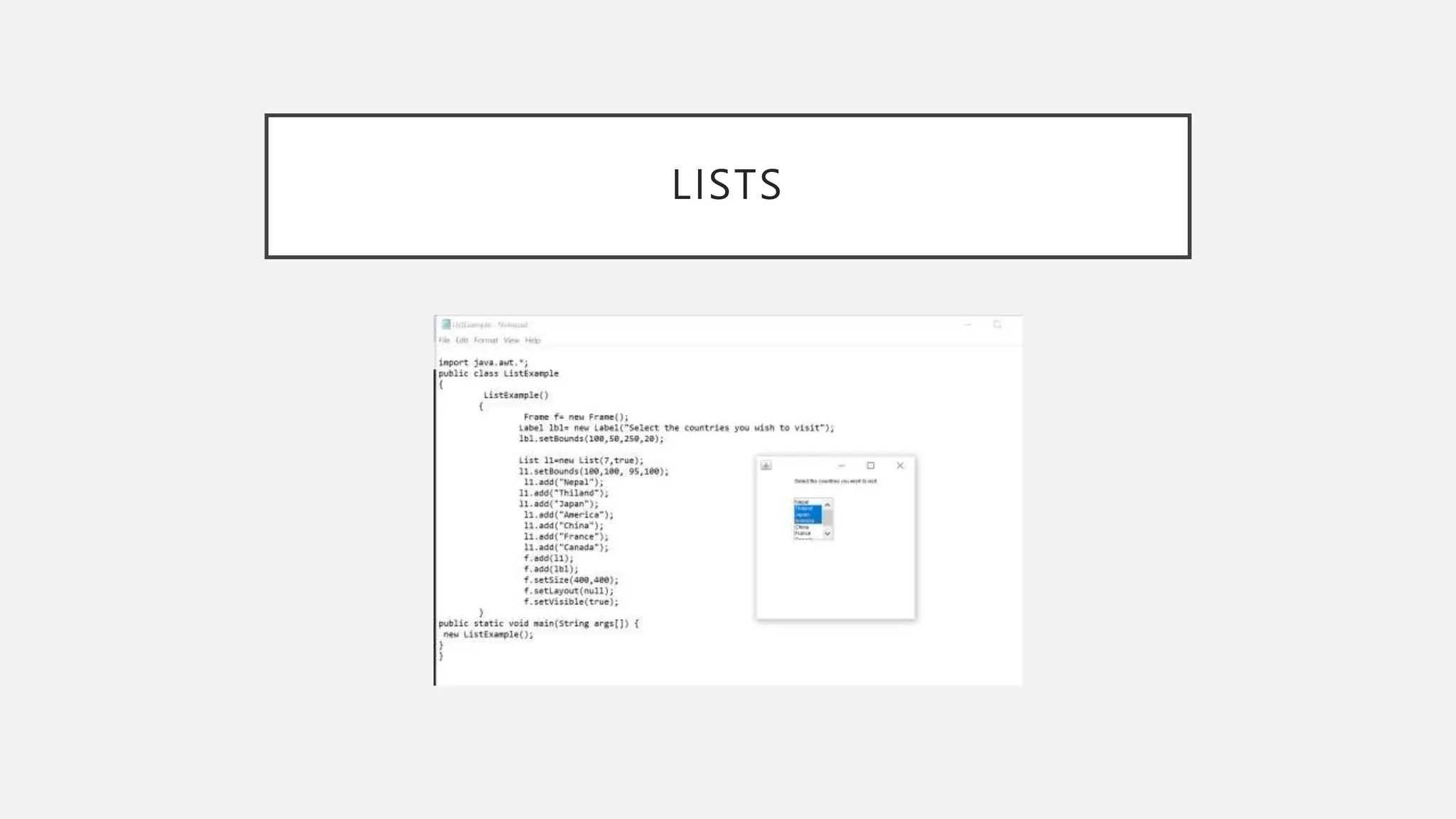 LISTS 