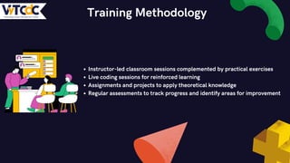 Instructor-led classroom sessions complemented by practical exercises
Live coding sessions for reinforced learning
Assignments and projects to apply theoretical knowledge
Regular assessments to track progress and identify areas for improvement
Training Methodology
 