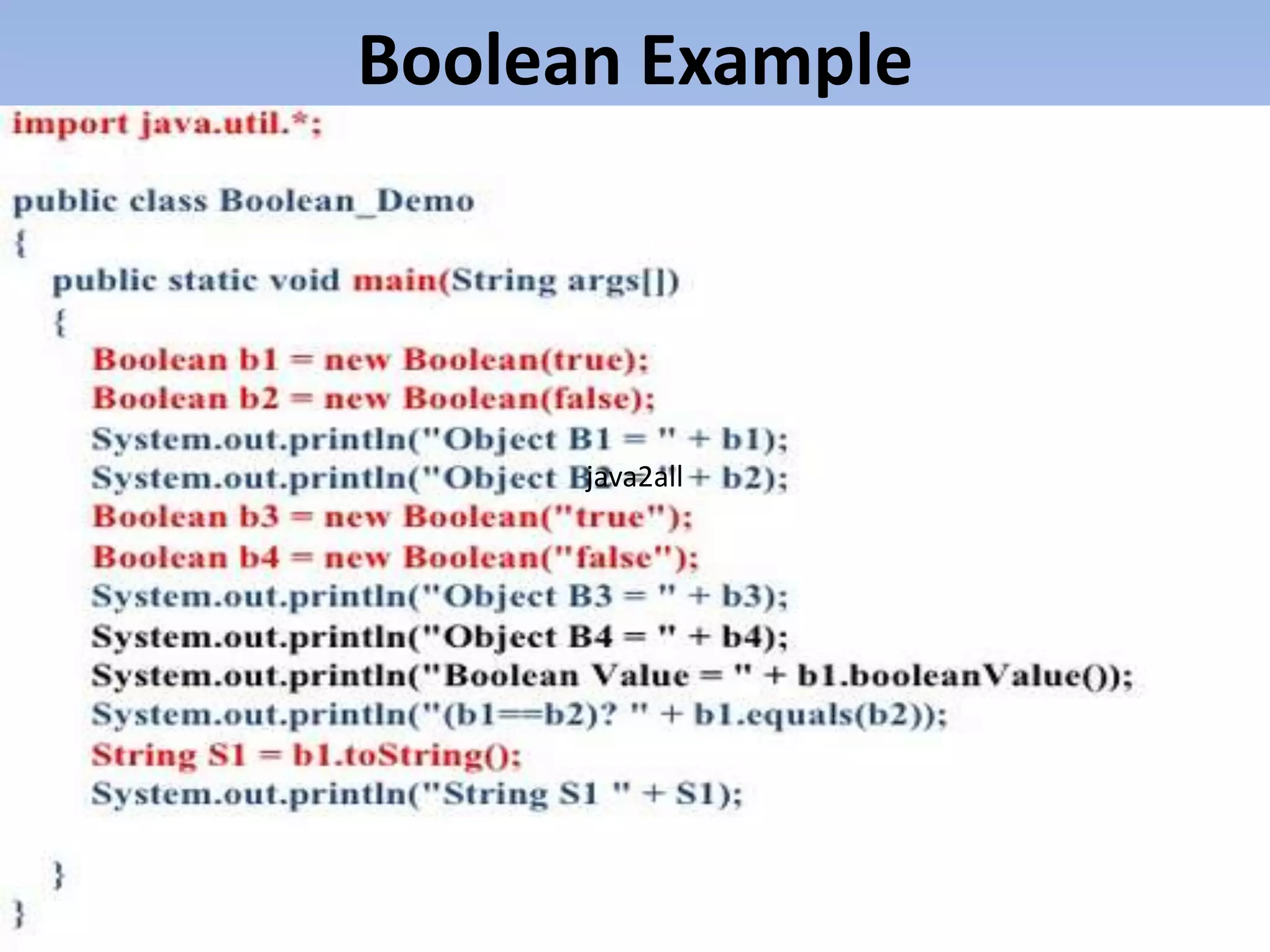 Boolean Example java2all 