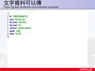 文字資料可以傳
.   https://graph.facebook.com/monster.supreme
 