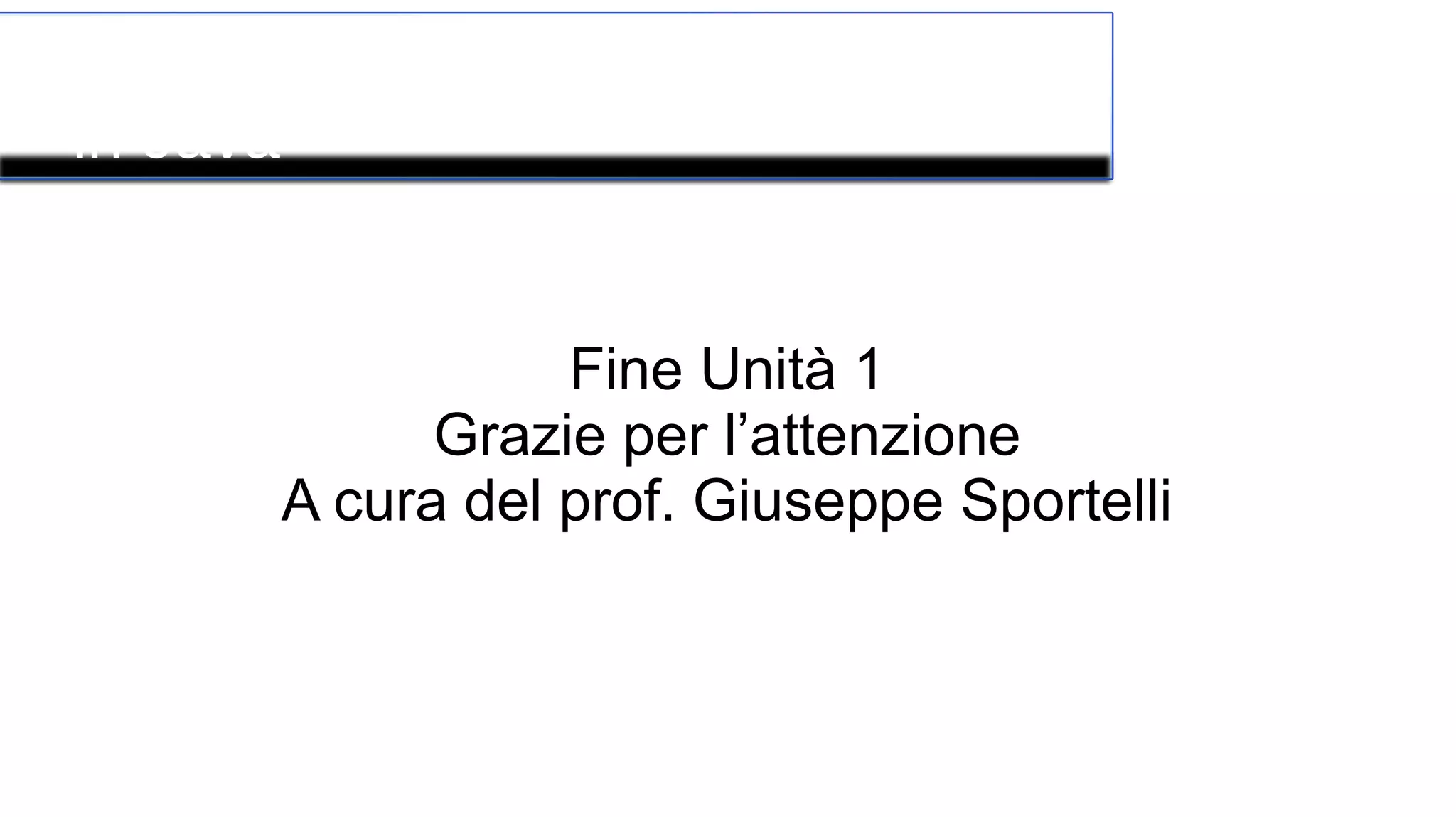 Introduzione alla programmazione
in Java
Fine Unità 1
Grazie per l’attenzione
A cura del prof. Giuseppe Sportelli
 