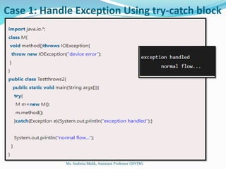 Case 1: Handle Exception Using try-catch block
Ms. Sushma Malik, Assistant Professor (IINTM)
 