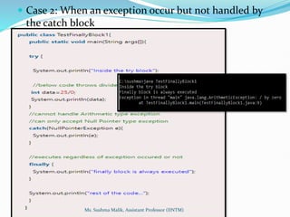  Case 2: When an exception occur but not handled by
the catch block
Ms. Sushma Malik, Assistant Professor (IINTM)
 
