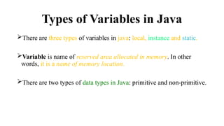 Java Variables – Basics and Types By Smart Learning Centre | PPTX