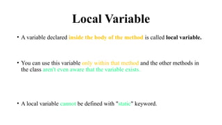 Java Variables – Basics and Types By Smart Learning Centre | PPTX