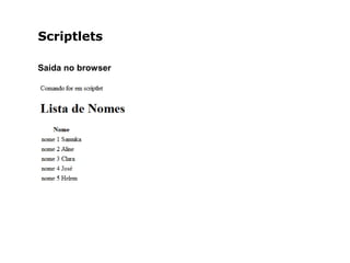 Scriptlets
Saída no browser
 