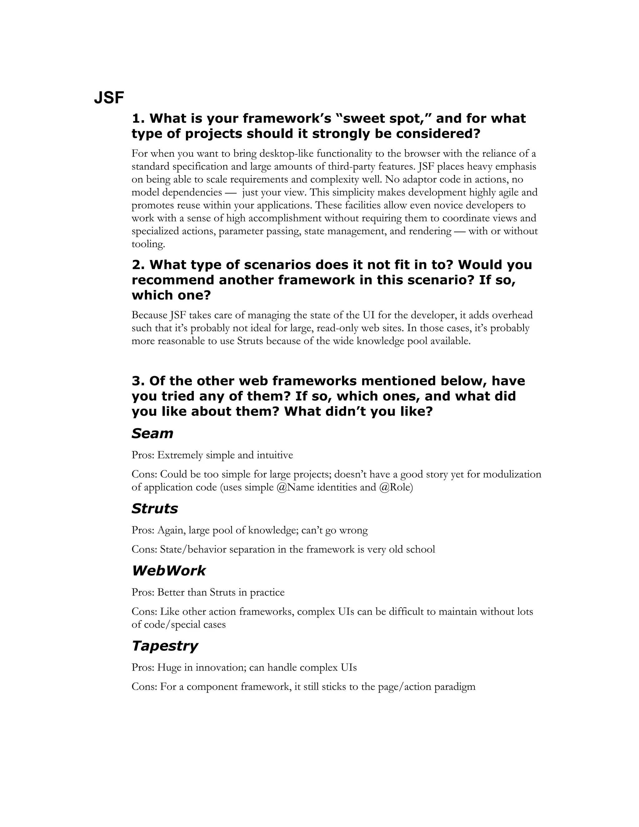 Java Web Frameworks Sweetspots | PDF